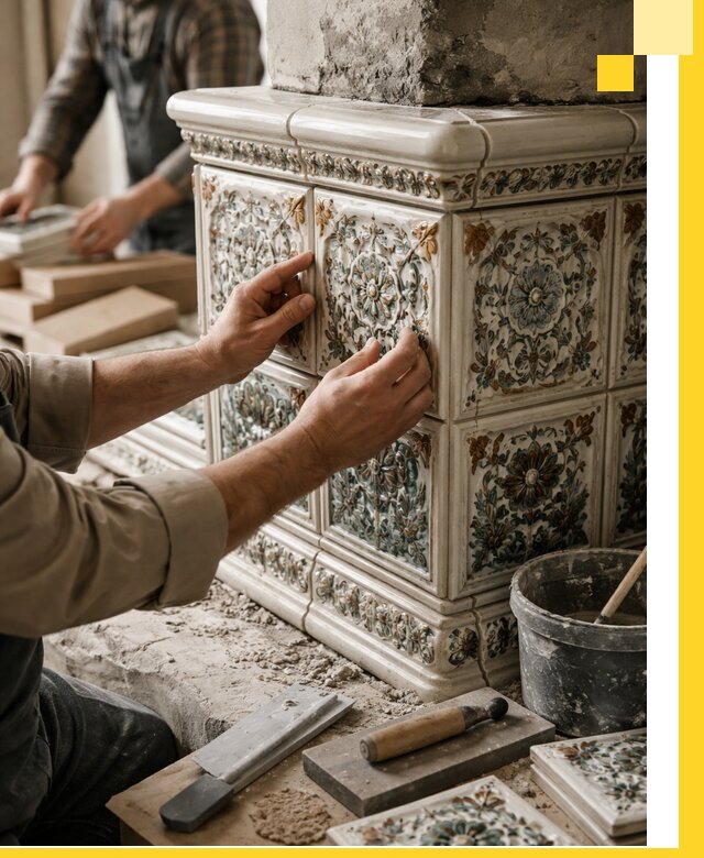 Изразцовые камины под ключ в Кыштыме: проект и монтаж