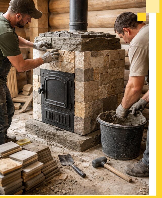 Облицовка банной печи под ключ в Кыштыме: камень и плитка