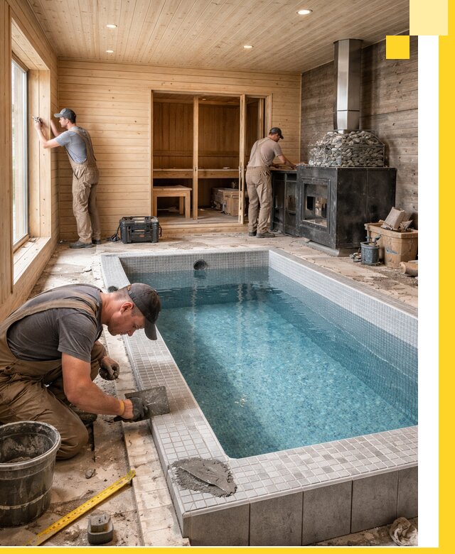 Проект бани с бассейном и сауной в Кыштыме под ключ