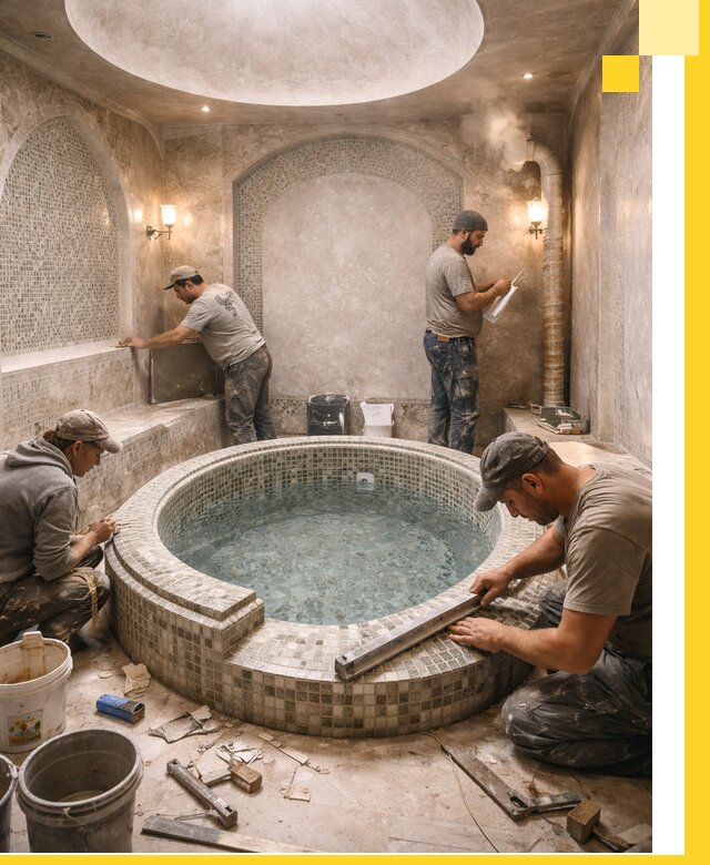 Профессиональное строительство хамама с бассейном в Кыштыме под ключ