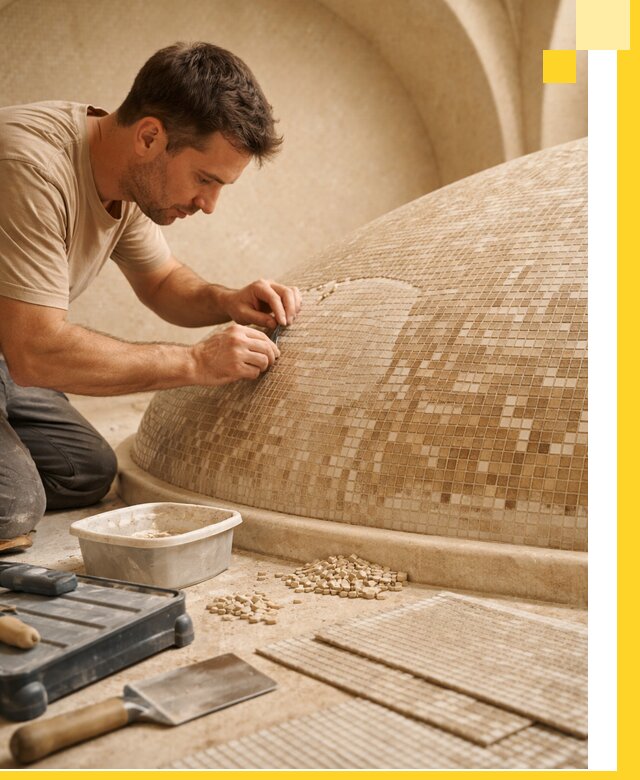 Профессиональная укладка мозаики для хамама под ключ в Кыштыме